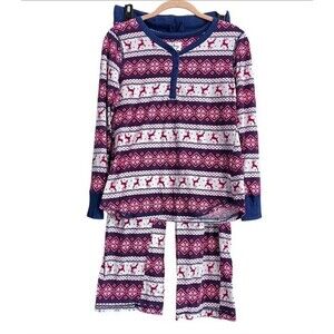 Lanz Of Salzburg Sz S Fair Aisle Reindeer Snow Print Cotton Holiday Pajama Set
